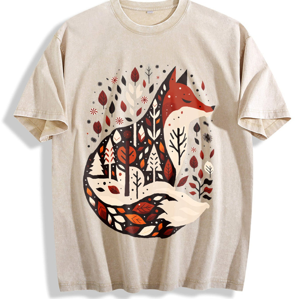 Folk Art Bohemian Fox And Tree Summer Vintage Washed T-Shirt product image 1