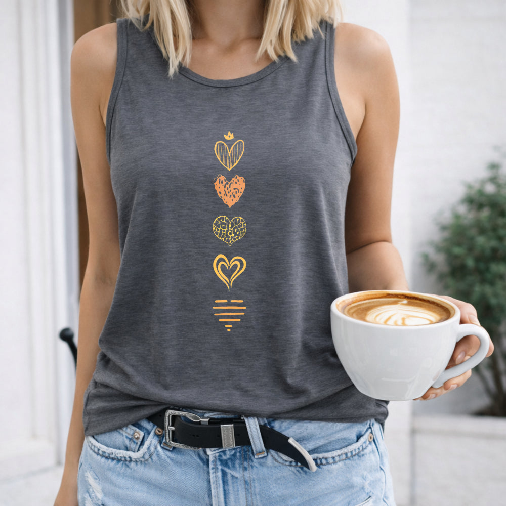 Gold Patterned Heart Stack Women's Tank Top