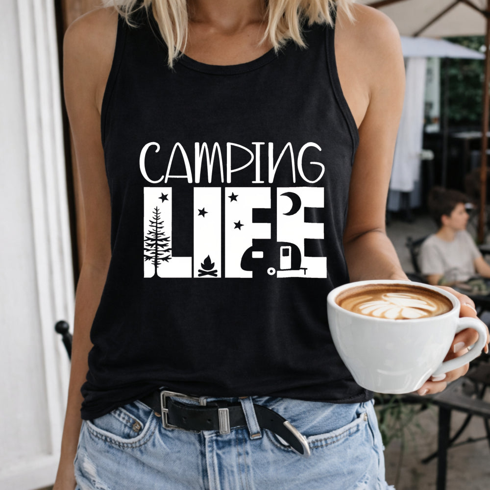 Camping Life Letters & Bonfire And Moon Women's Tank Top