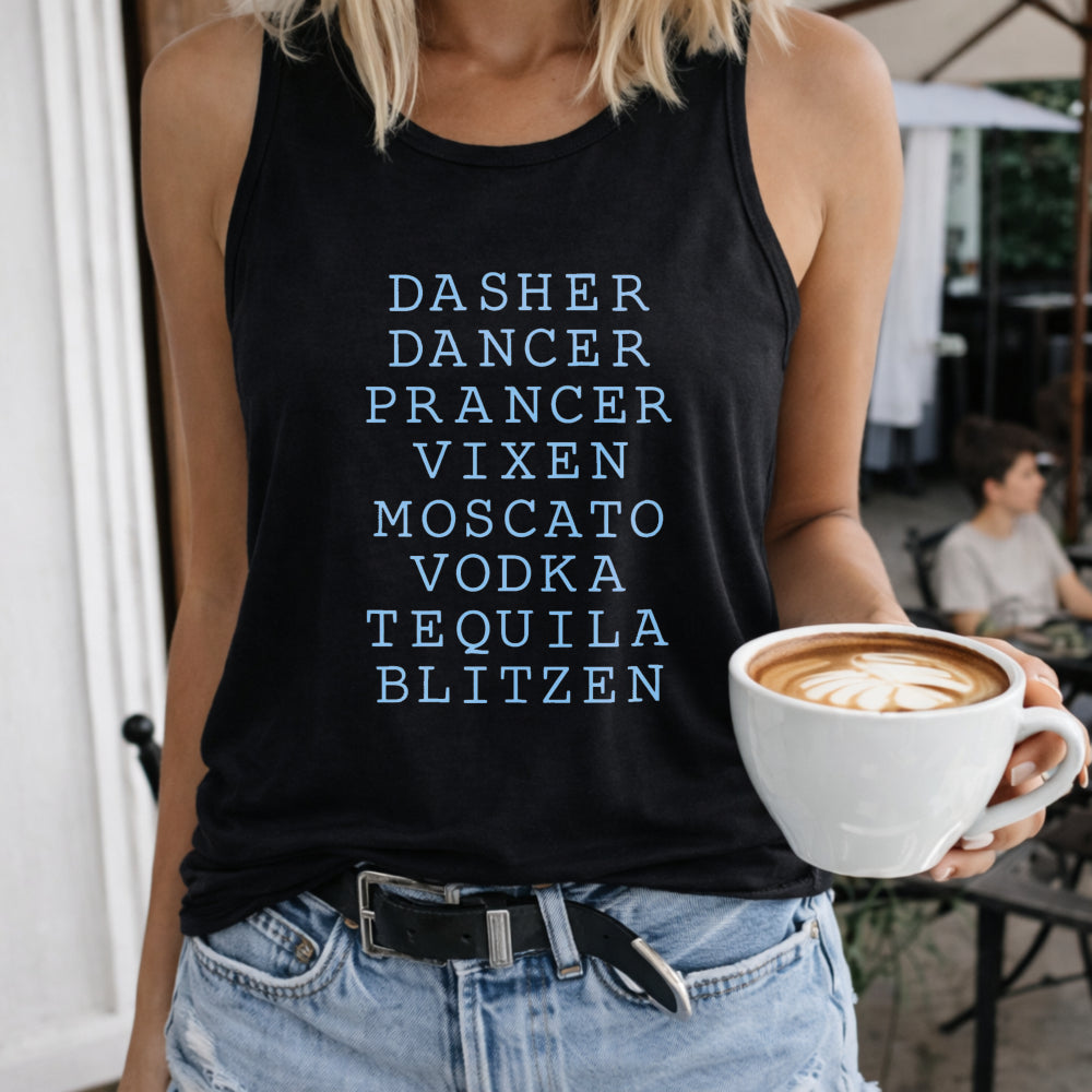 Christmas Reindeer and Drinks Slogan Women's Tank Top