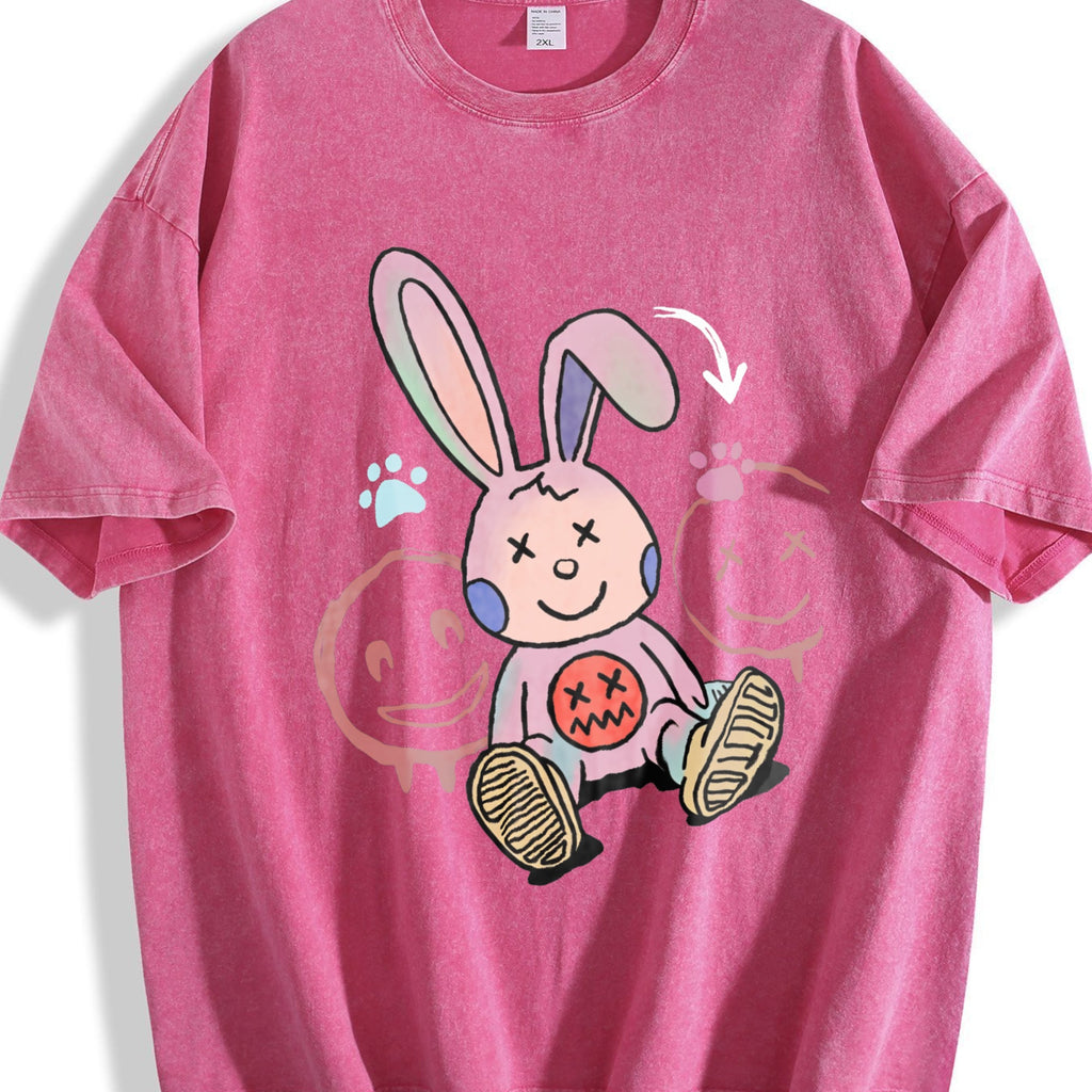 Whimsical Cartoon Rabbit With Long Pink Ears Vintage Washed product image 5