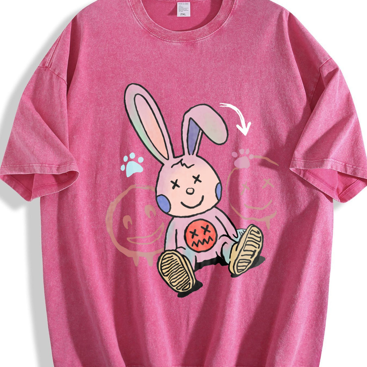Whimsical Cartoon Rabbit With Long Pink Ears Vintage Washed product image 5