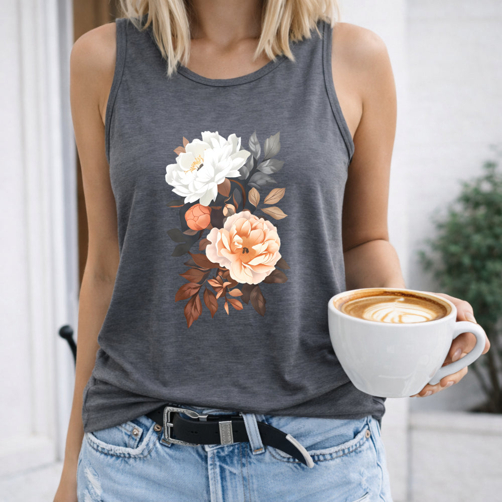 White and Peach Peony Bouquet Women's Tank Top