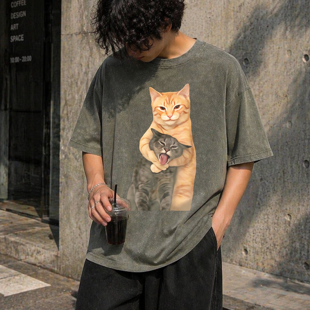 Cat Quarrel Moment - Batik Vintage Washed T-Shirt product image 4