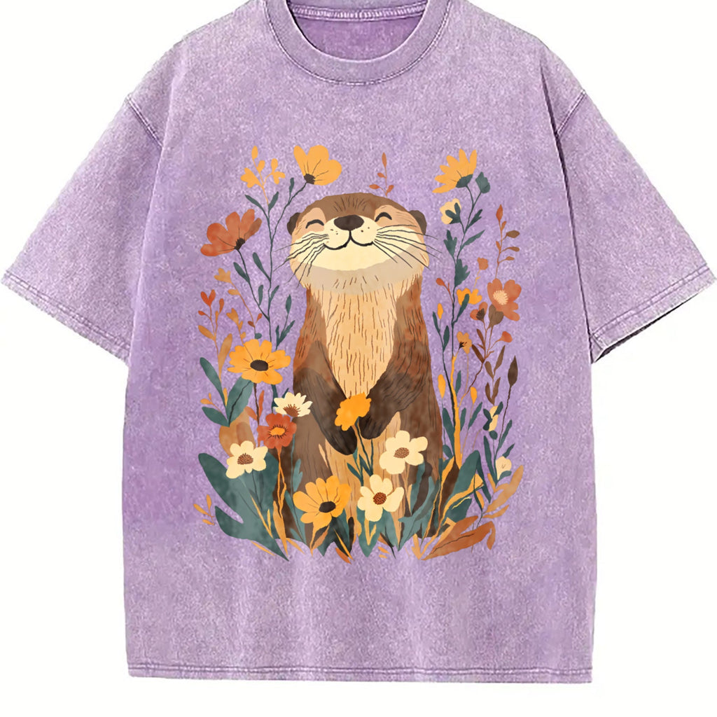 Botanical Otter & Plants Vintage Washed T-Shirt product image 6