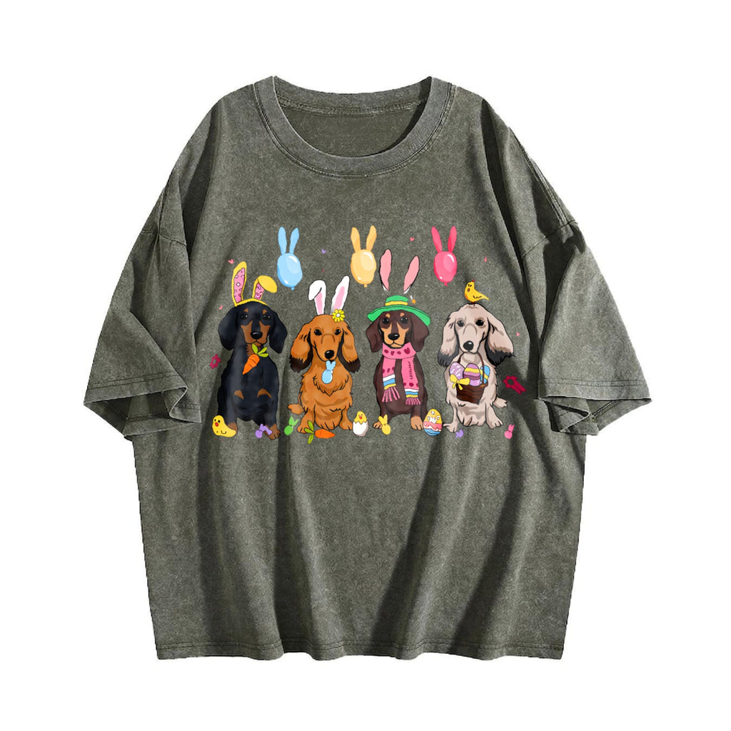 Dachshund With Bunny Ears Vintage Washed T-Shirt product image 4