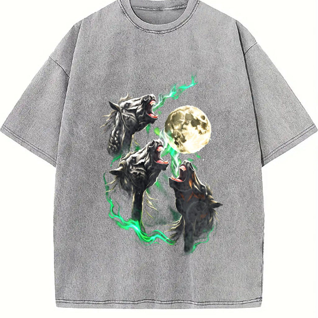 Horse Howling To Moon 90s Vintage Washed T-Shirt product image 5