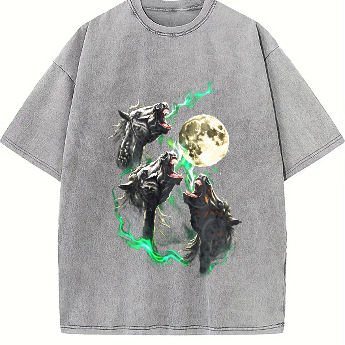Horse Howling To Moon 90s Vintage Washed T-Shirt product image 5