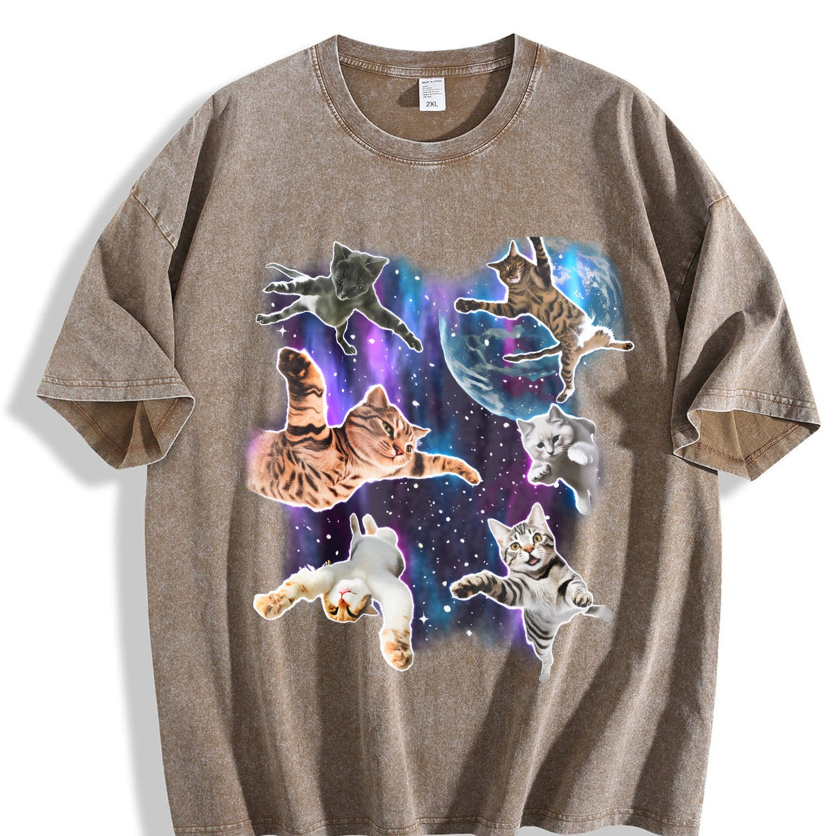 Cats Floating In Galaxy 90s Vintage Washed T-Shirt product image 3