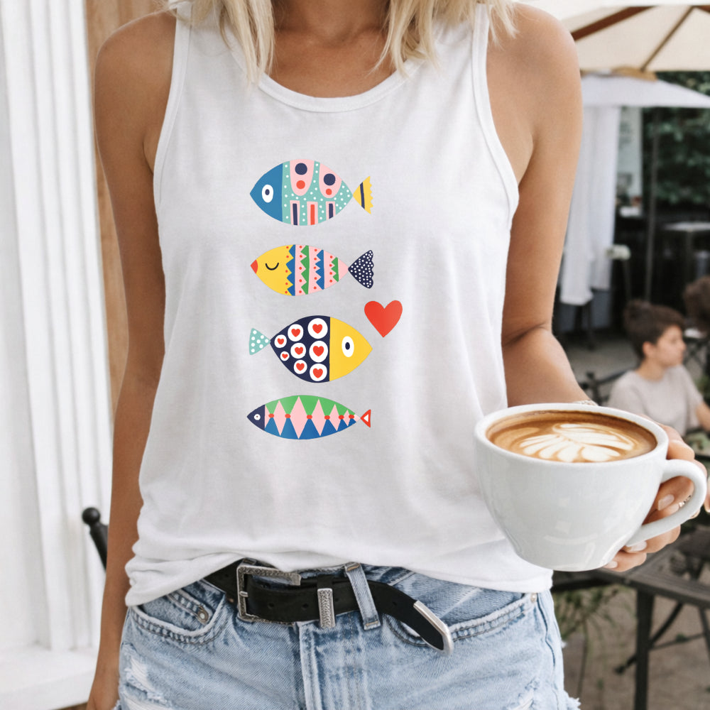 Colorful Fish and Heart Women's Tank Top