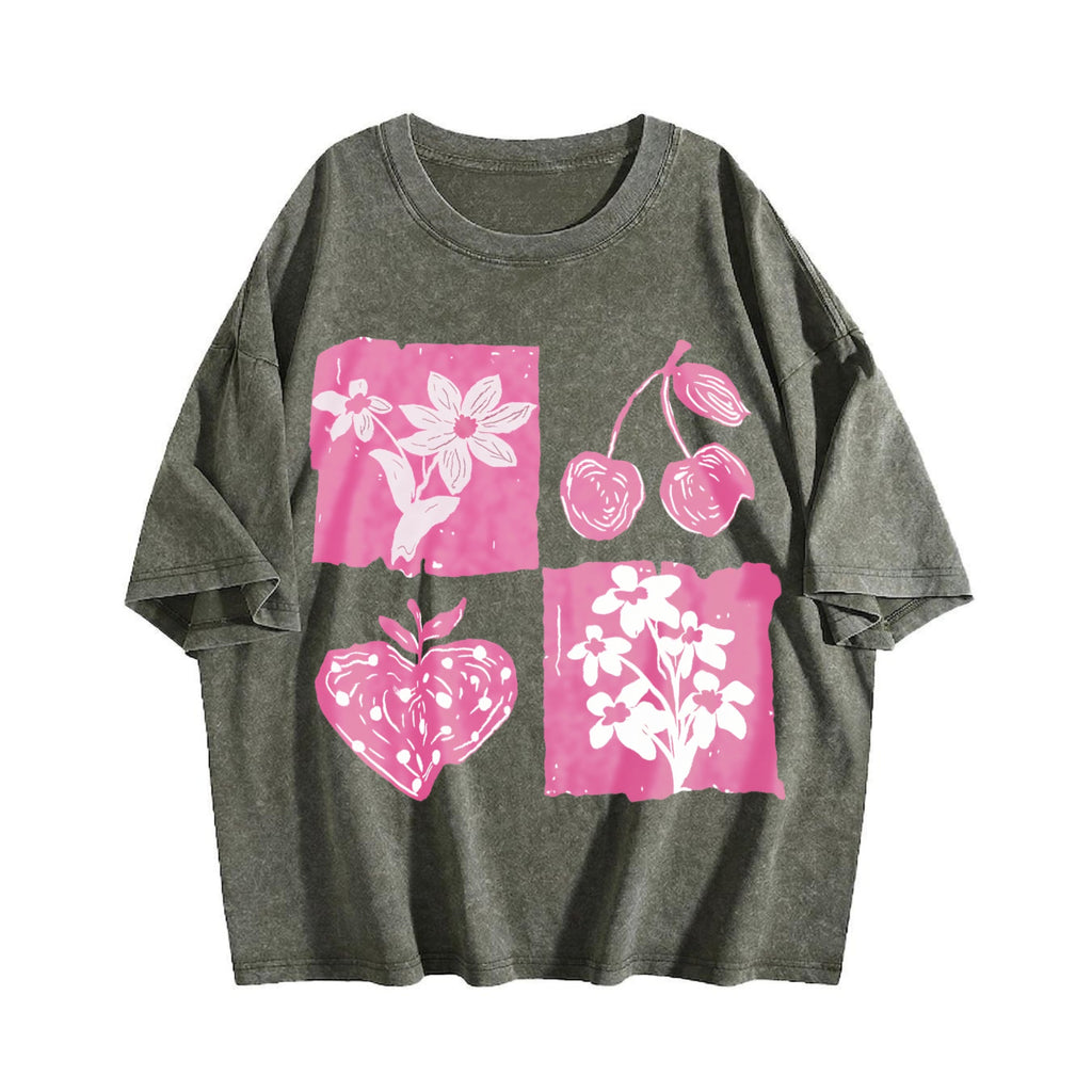 Pink Cherry And Fruit Vintage Washed T-Shirt product image 4