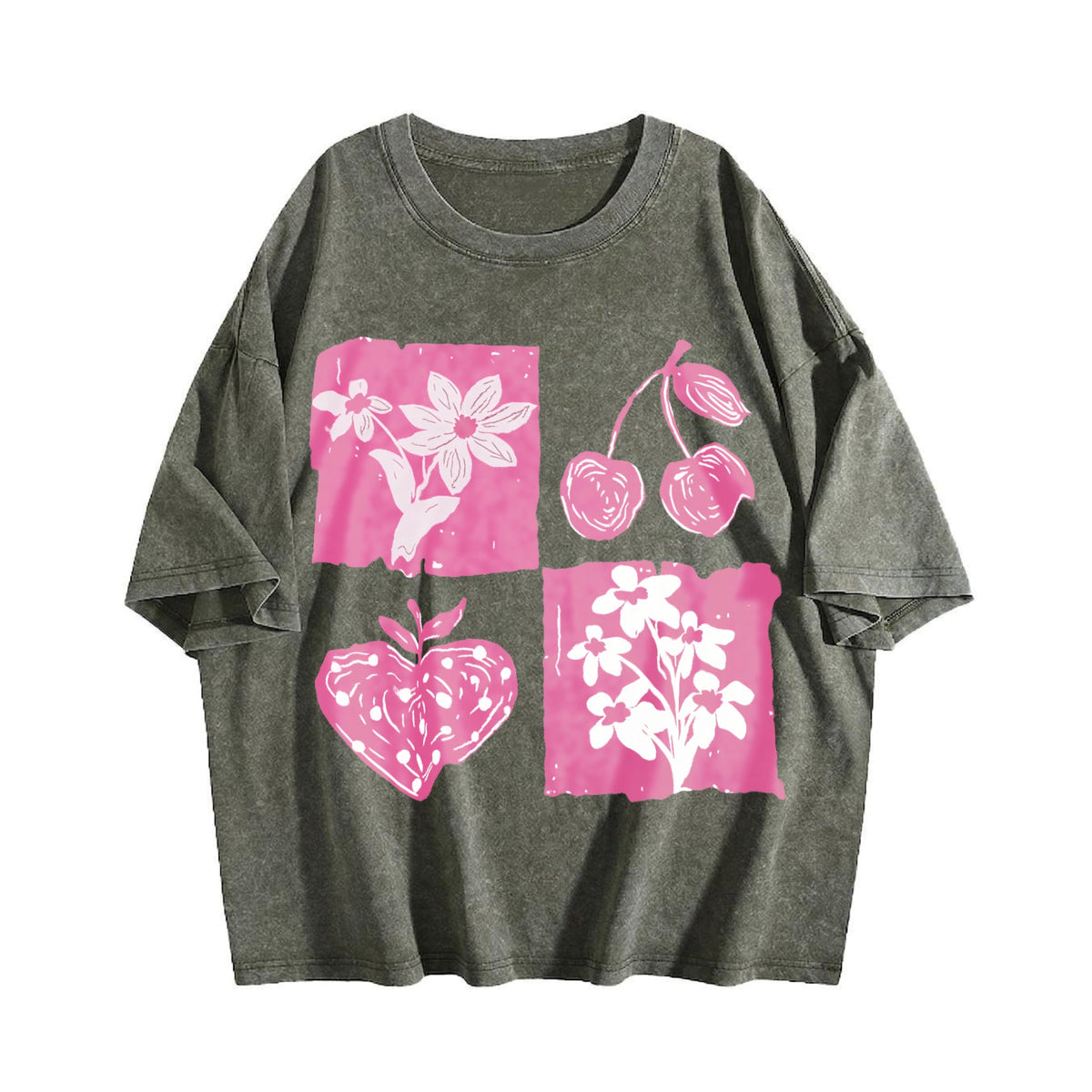 Pink Cherry And Fruit Vintage Washed T-Shirt product image 4