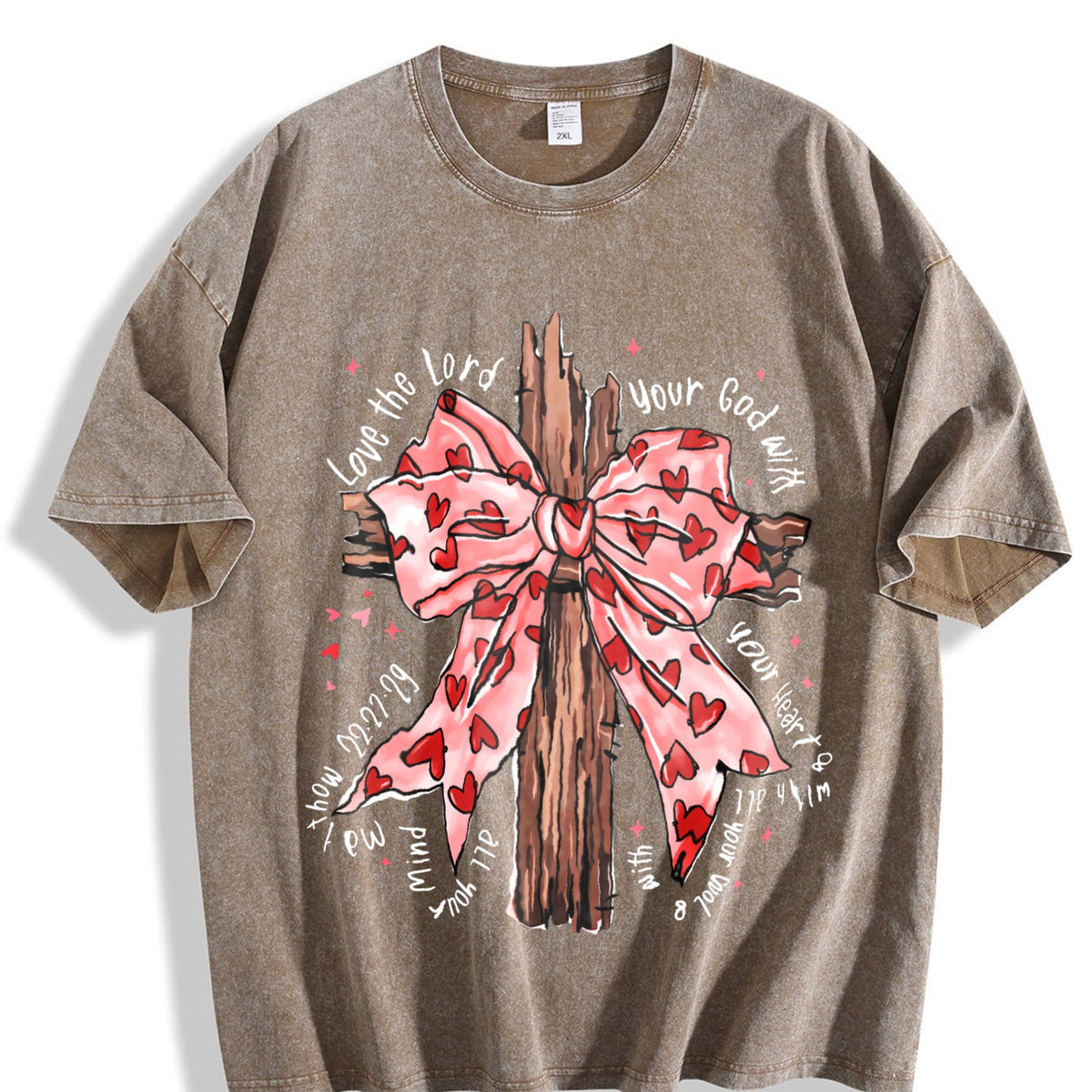 Faith Cross with Pink Heart Bow Vintage Washed T-Shirt product image 3