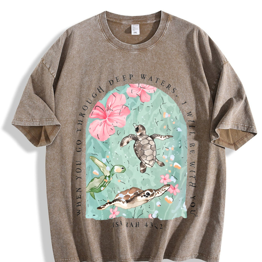 Sea Turtle & Text I Will Be With You Vintage Washed T-Shirt product image 3