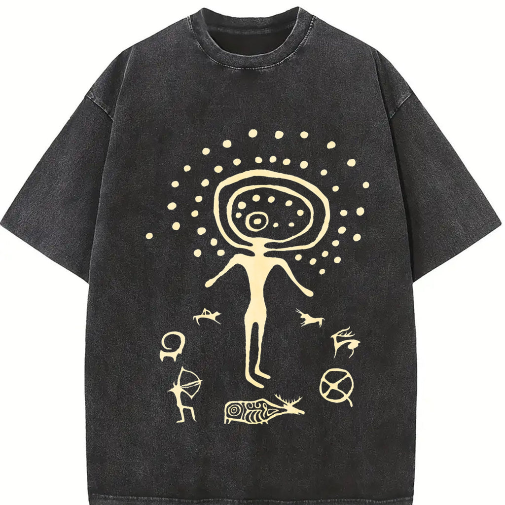 Shamanic Petroglyph - Black Vintage Washed T-Shirt product image 2