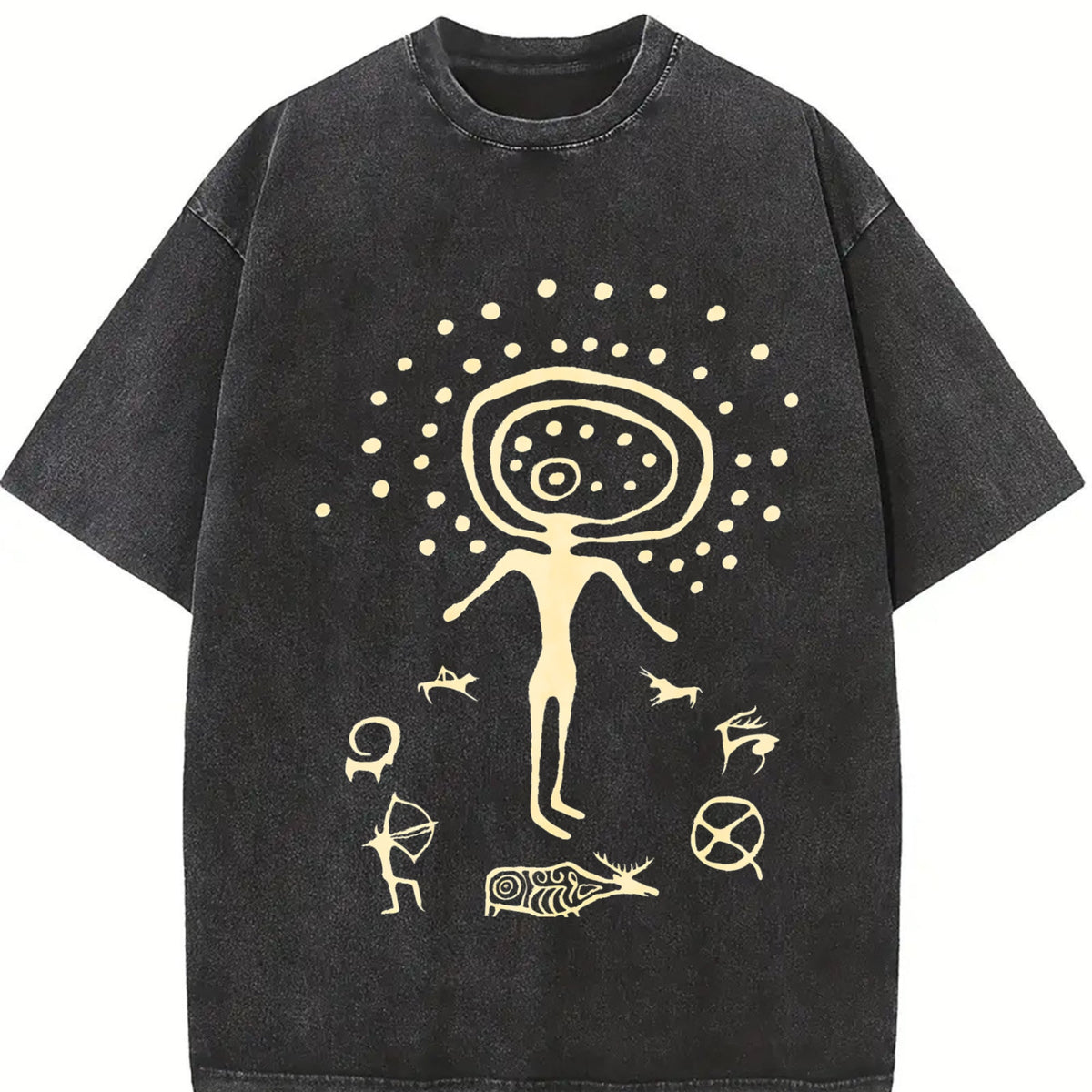 Shamanic Petroglyph - Black Vintage Washed T-Shirt product image 2