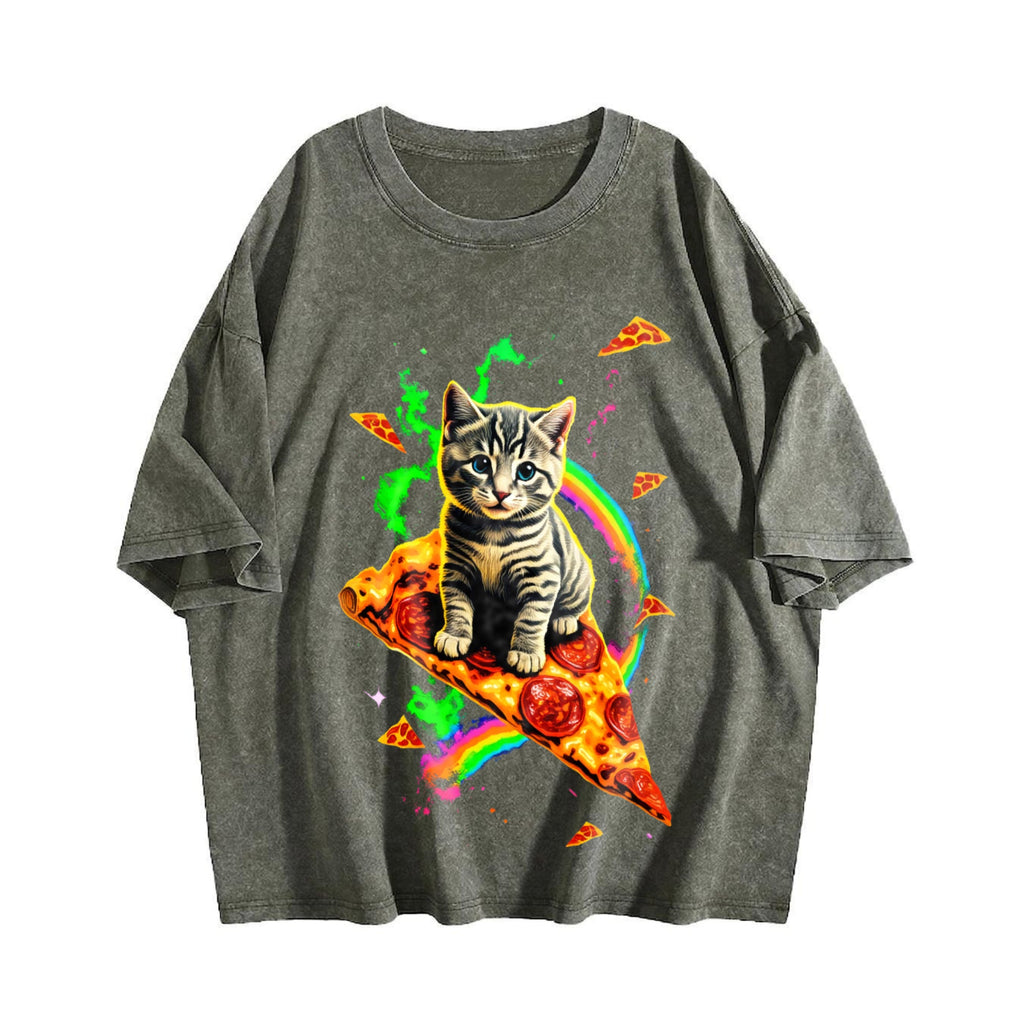 Cat Meme Pizza Galaxy Vintage Washed T-Shirt product image 4