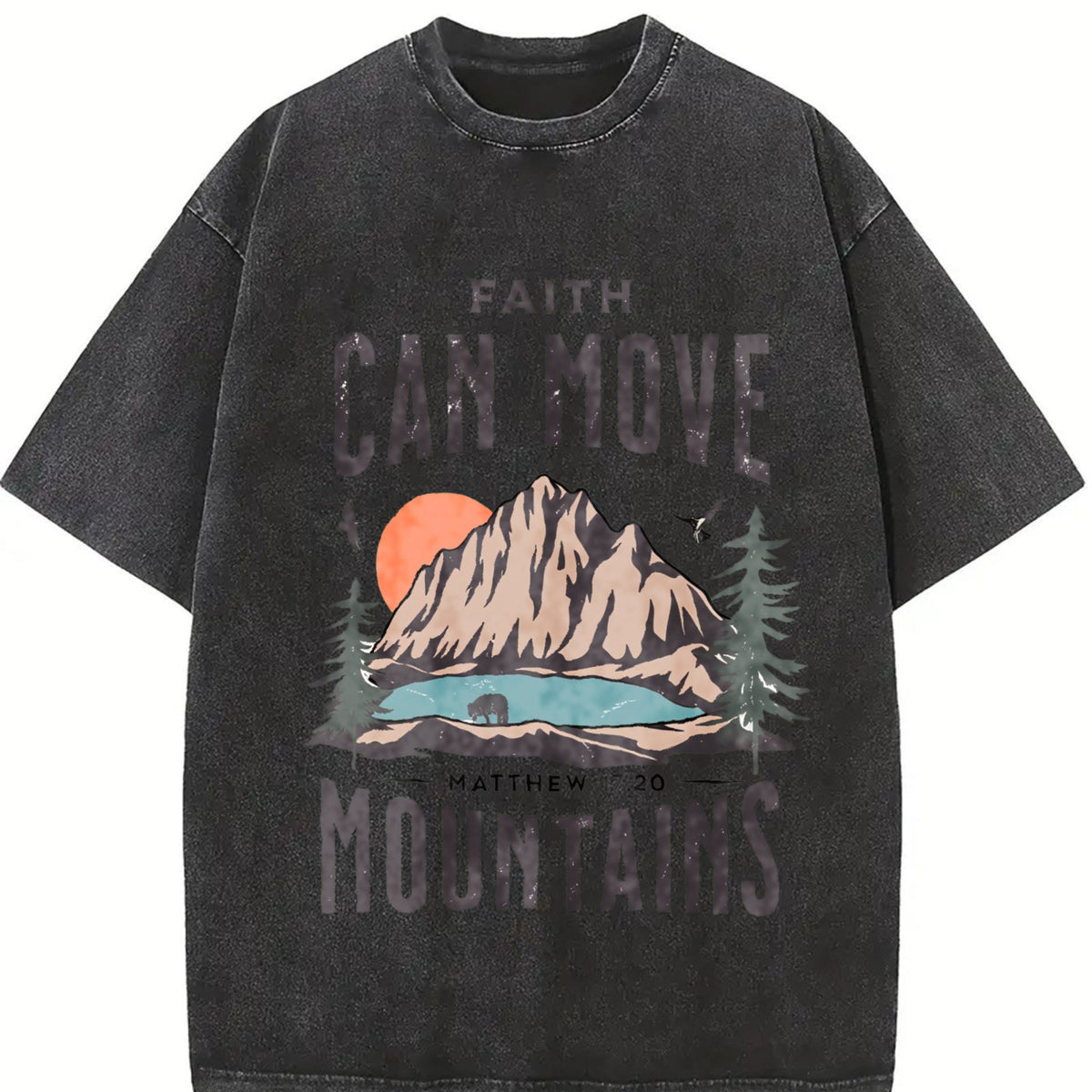 Scenery And Letter One-piece Summer Vintage Washed T-Shirt product image 2