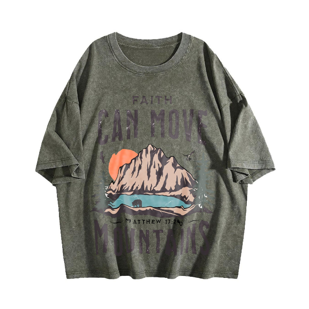 Scenery And Letter One-piece Summer Vintage Washed T-Shirt product image 4
