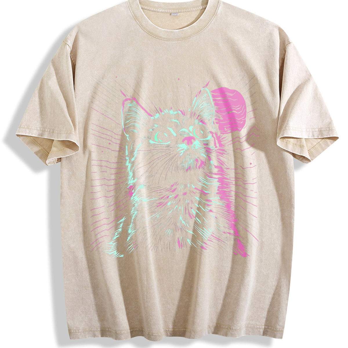 Blockbuster 80s Psychedelic Cat - Neon Green & Pink Vintage product image 1