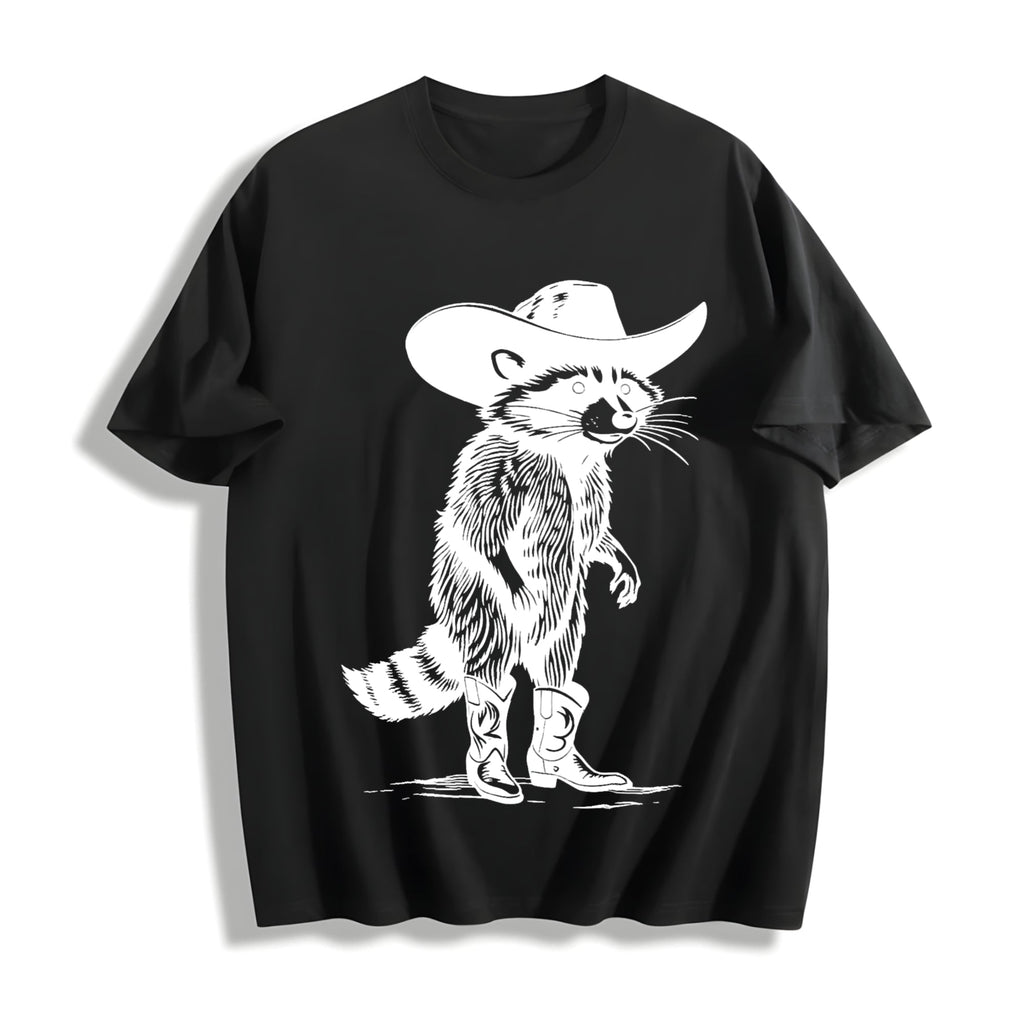 Funny Raccoon Cowboy Cotton T-Shirt product image 1