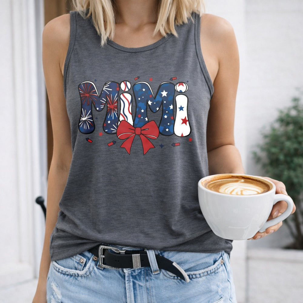 Mimi Patriotic Fireworks Bow Regular - Fun Cartoon Letter Women's Tank Top