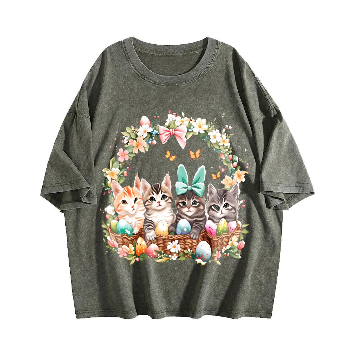 Ladies' Summer Cat In Easter Basket Vintage Washed T-Shirt product image 4