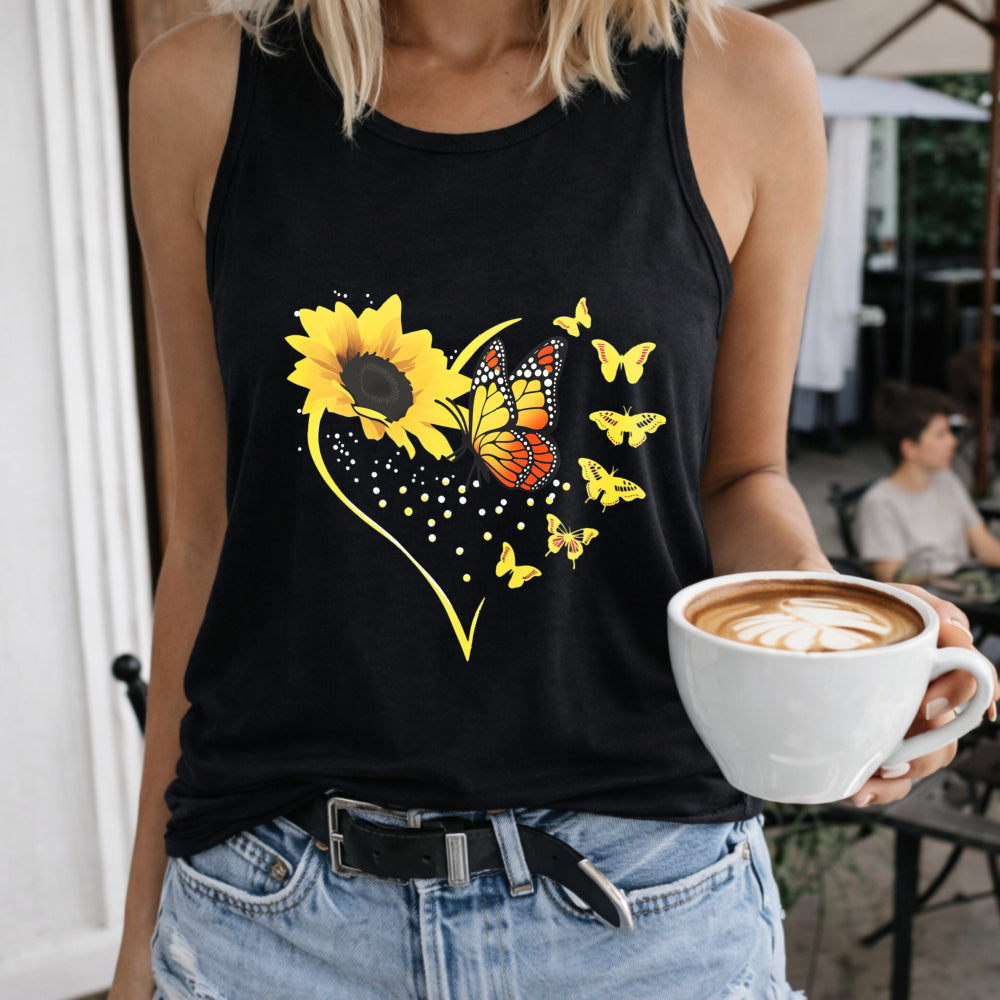 Cartoon Sunflower & Love Butterfly Women's Tank Top