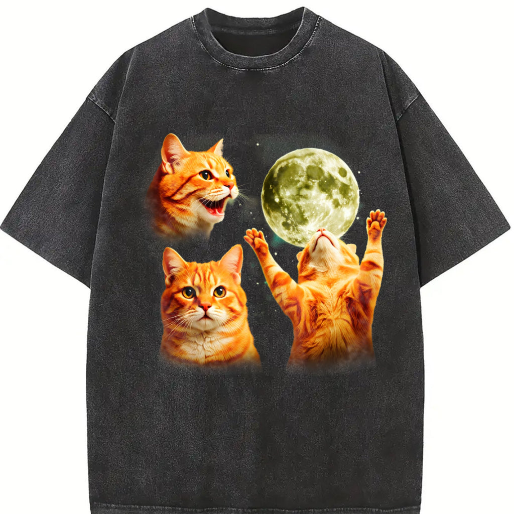 Orange Tabby Moon Vintage Washed T-Shirt product image 2