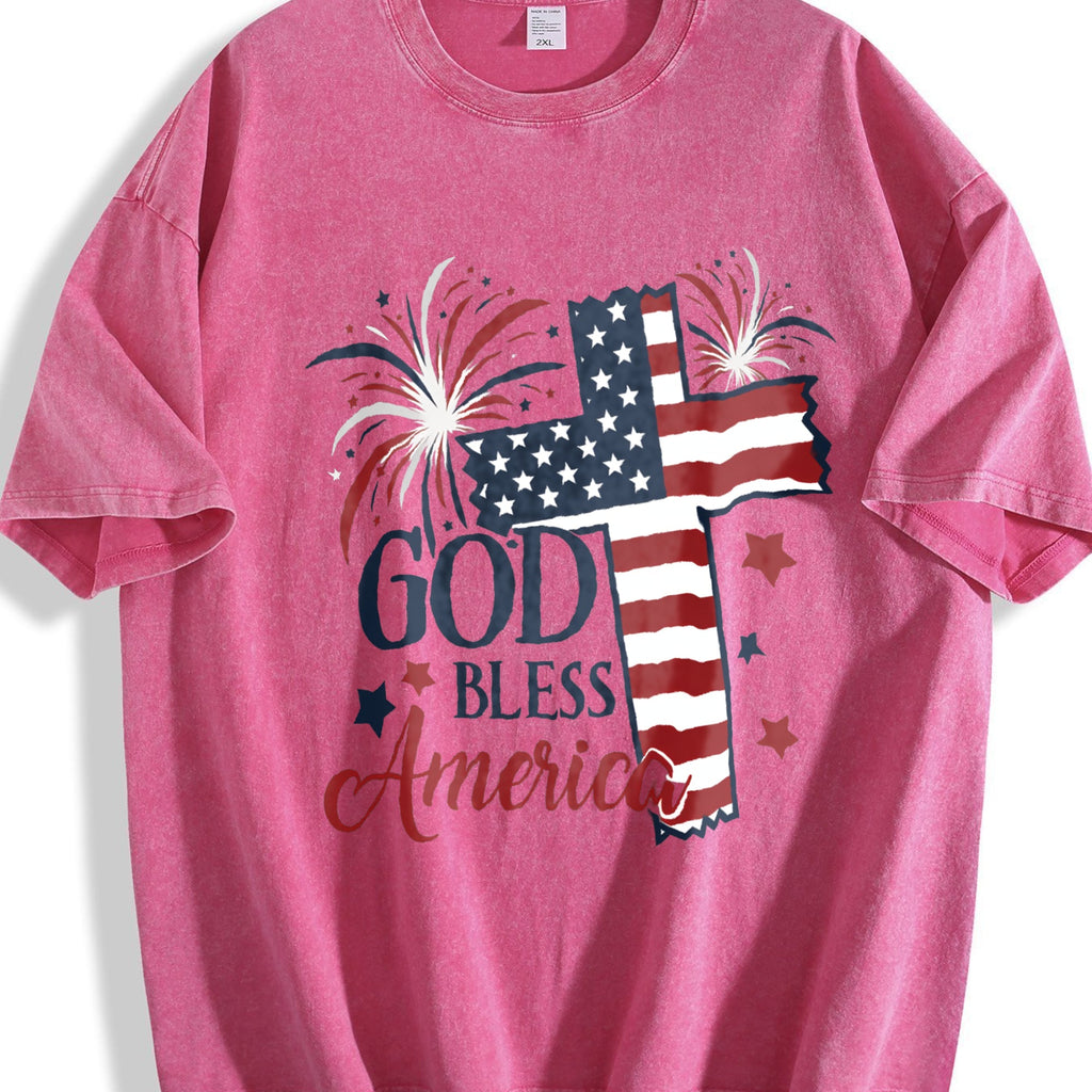 God Bless America Flag Cross Vintage Washed T-Shirt product image 7