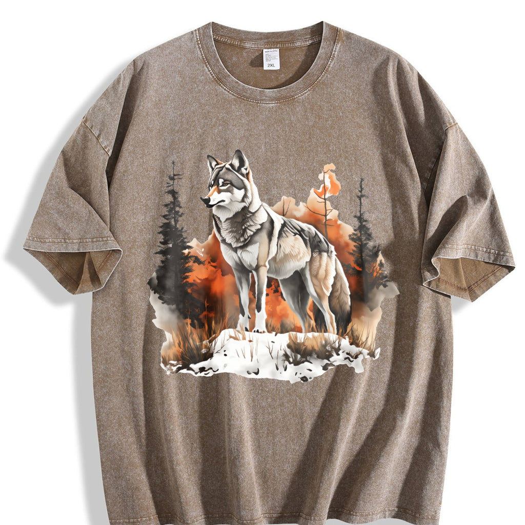 Winter : Gray Wolf In A Forest Snowscape Vintage Washed product image 3