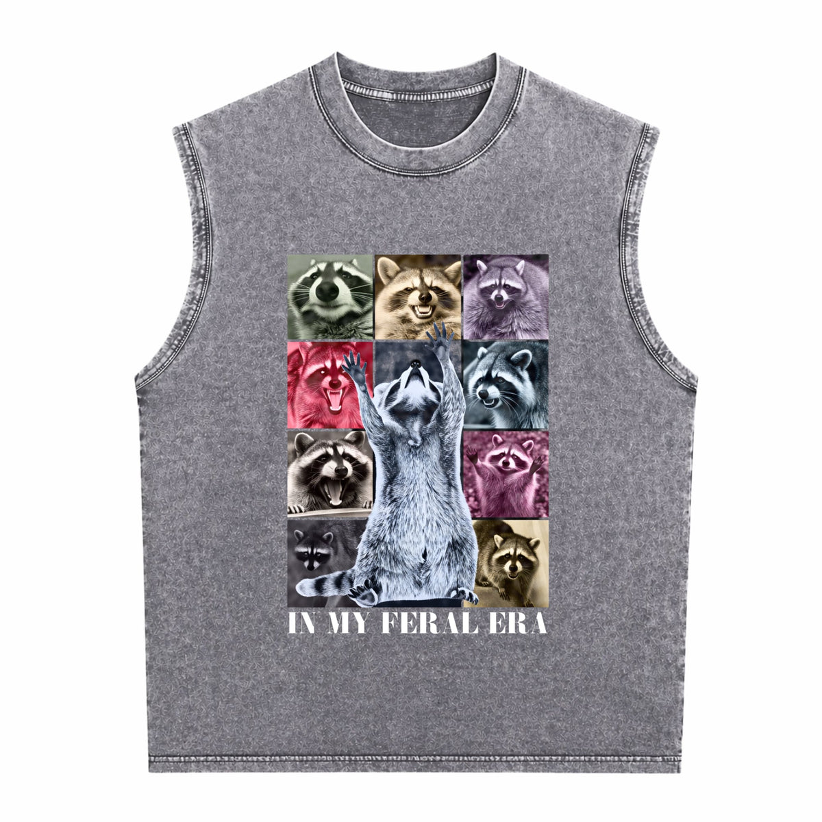 In My Feral Era Funny Raccoon Animal Meme Racoons Team Men's Washed Tank Top
