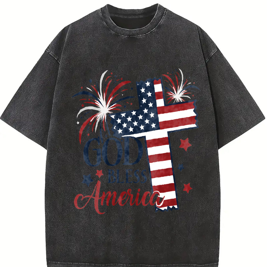 God Bless America Flag Cross Vintage Washed T-Shirt product image 2