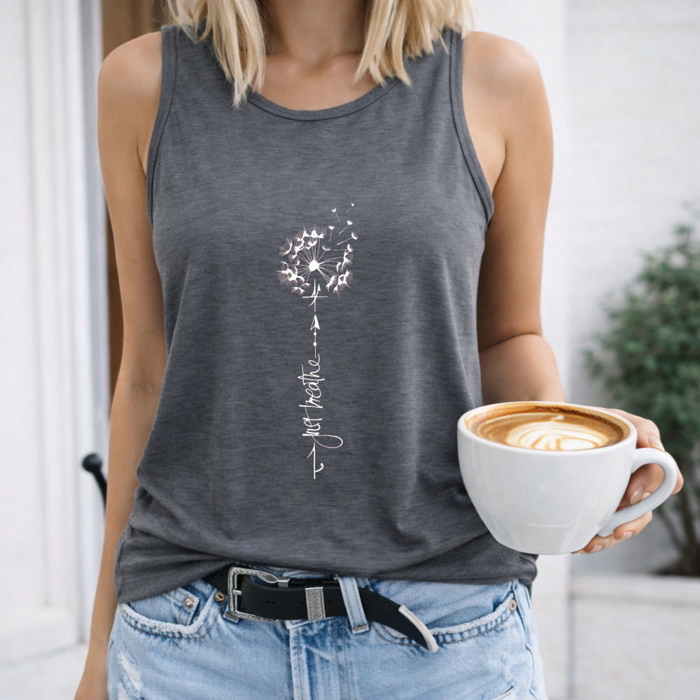 Just Breath Letters & Cartoon Dandelions Women's Tank Top
