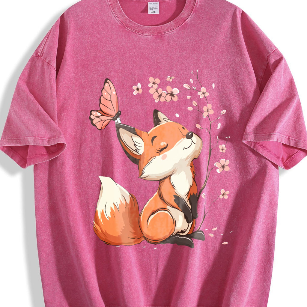 Summer Floral Butterfly Fox Vintage Washed T-Shirt product image 7