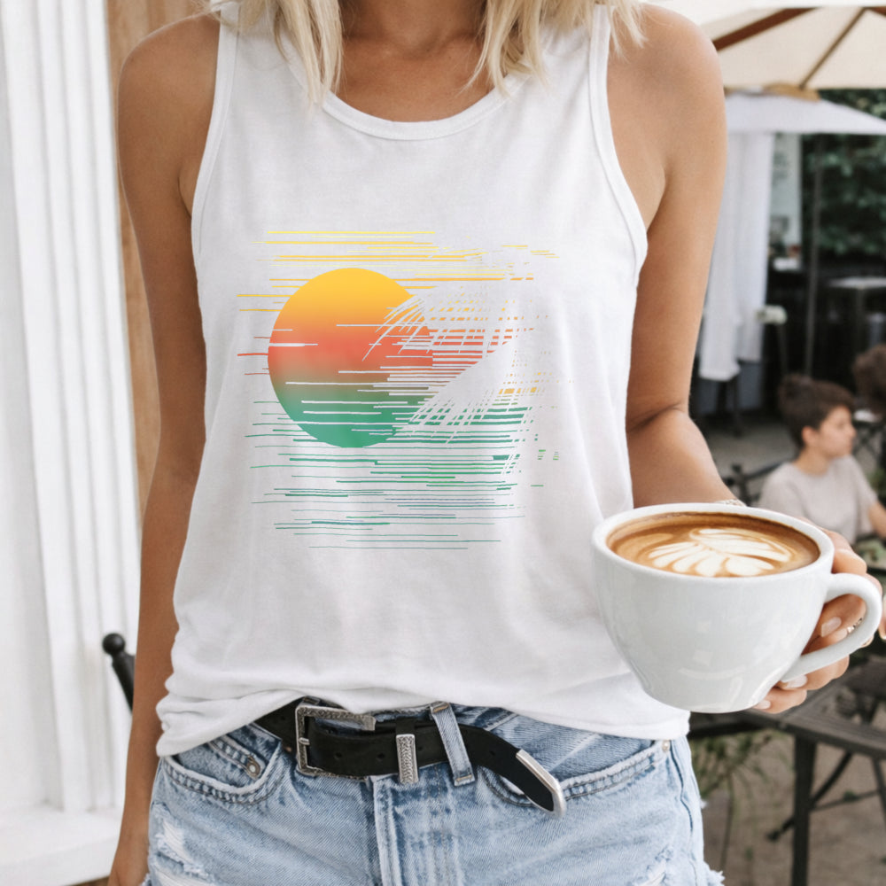 Inspired Coconut Tree & Sunrise Capcut Women's Tank Top