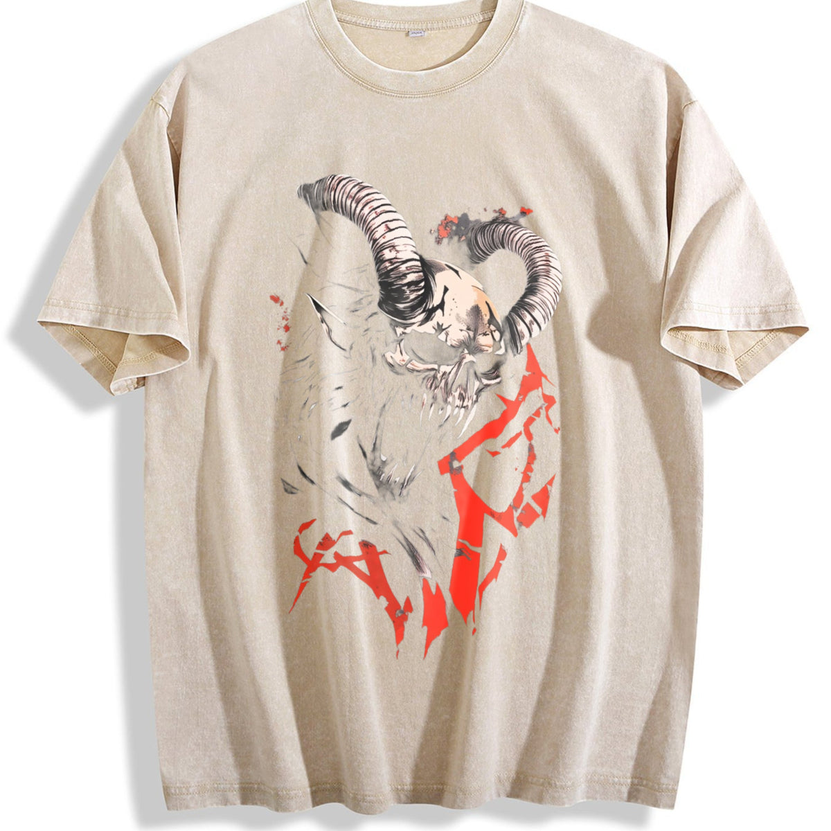 Ram Skull with Red Accents Vintage Washed T-Shirt product image 1