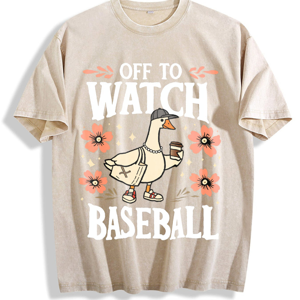 Off To Watch Baseball Goose Funny Silly Vintage Washed product image 1