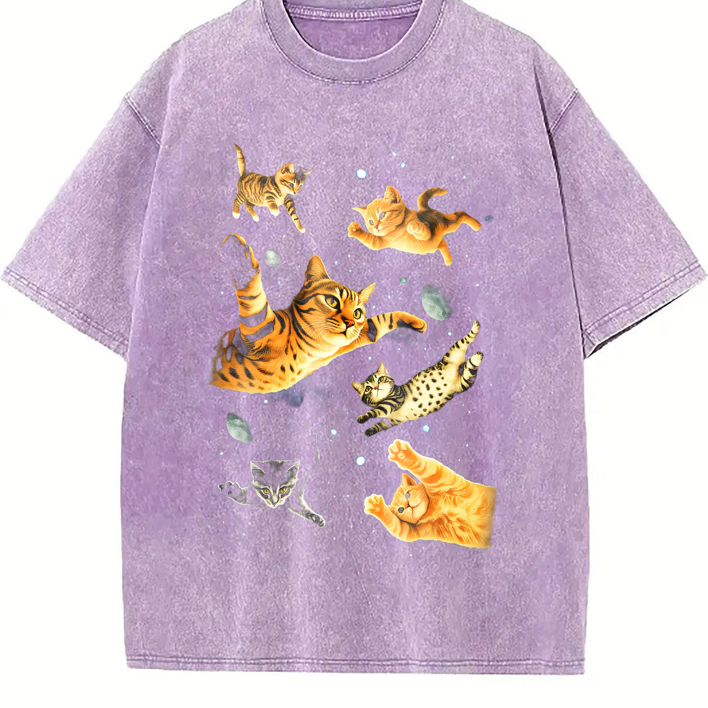 Cats In Galaxy Space Vintage Washed T-Shirt product image 6