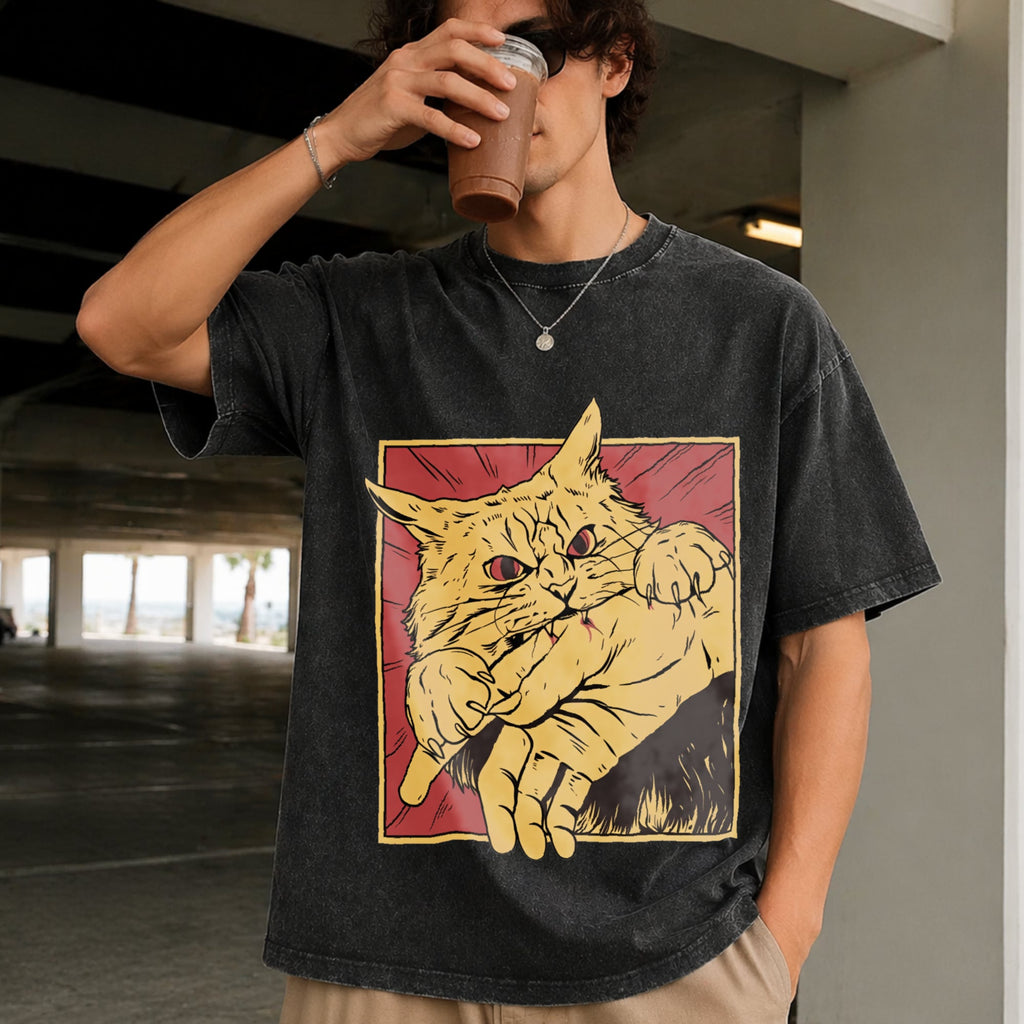 Cat Bite Anime Vintage Washed T-Shirt product image 2