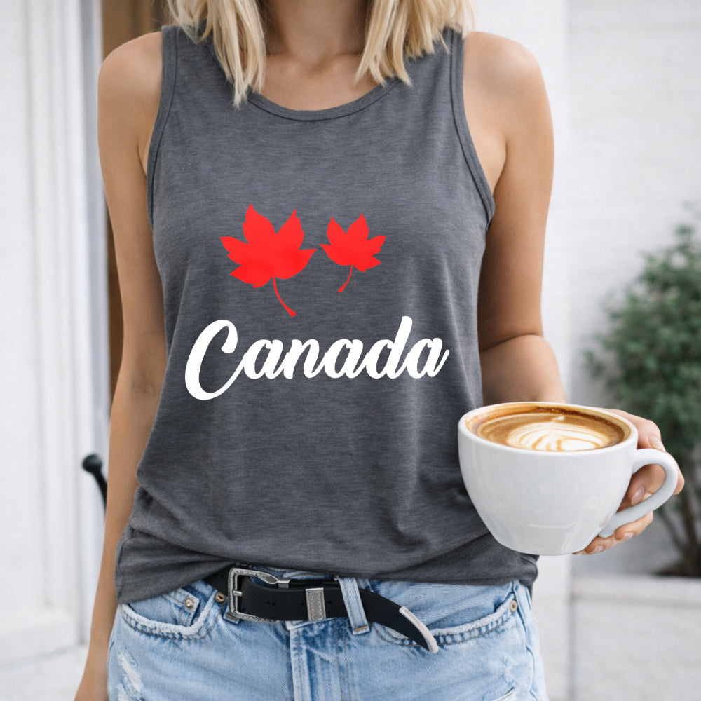 Canada Maple Leaf & Bold Letter - Black With Red White Women's Tank Top
