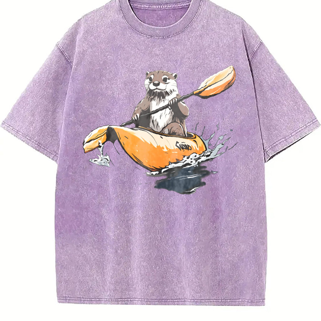 Black With Otter Kayaking Vintage Washed T-Shirt product image 6