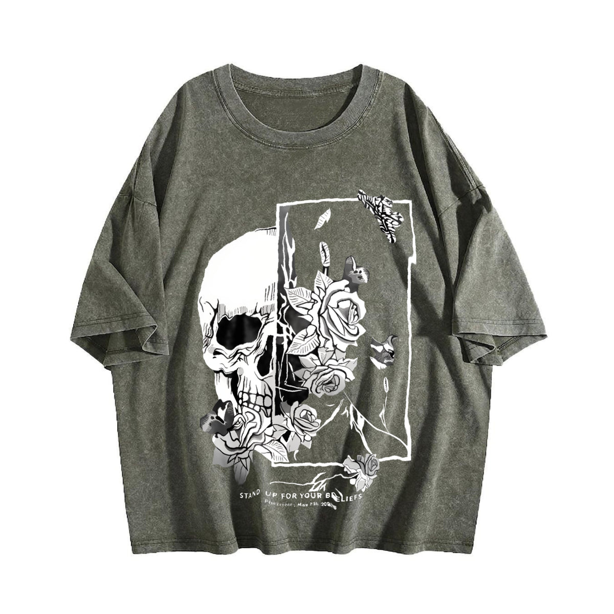 Gothic Skull & Rose - Dark Art Vintage Washed T-Shirt product image 4
