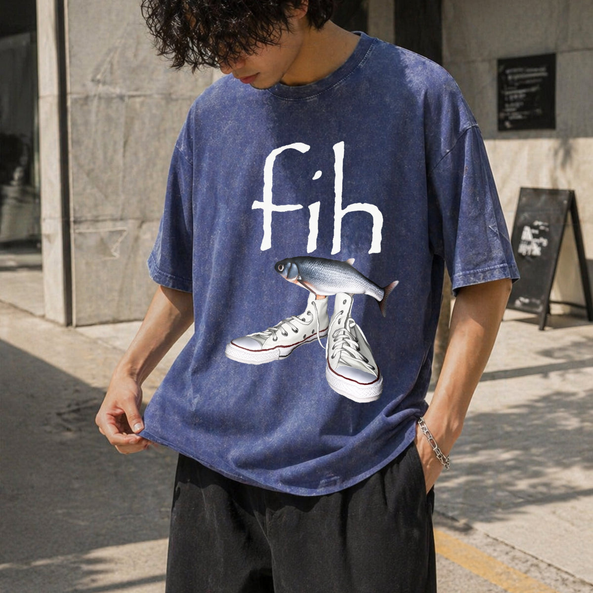 Fih Shoes Fish Funny Misspelled Fish Meme Fih Calling Vintage Washed T-Shirt