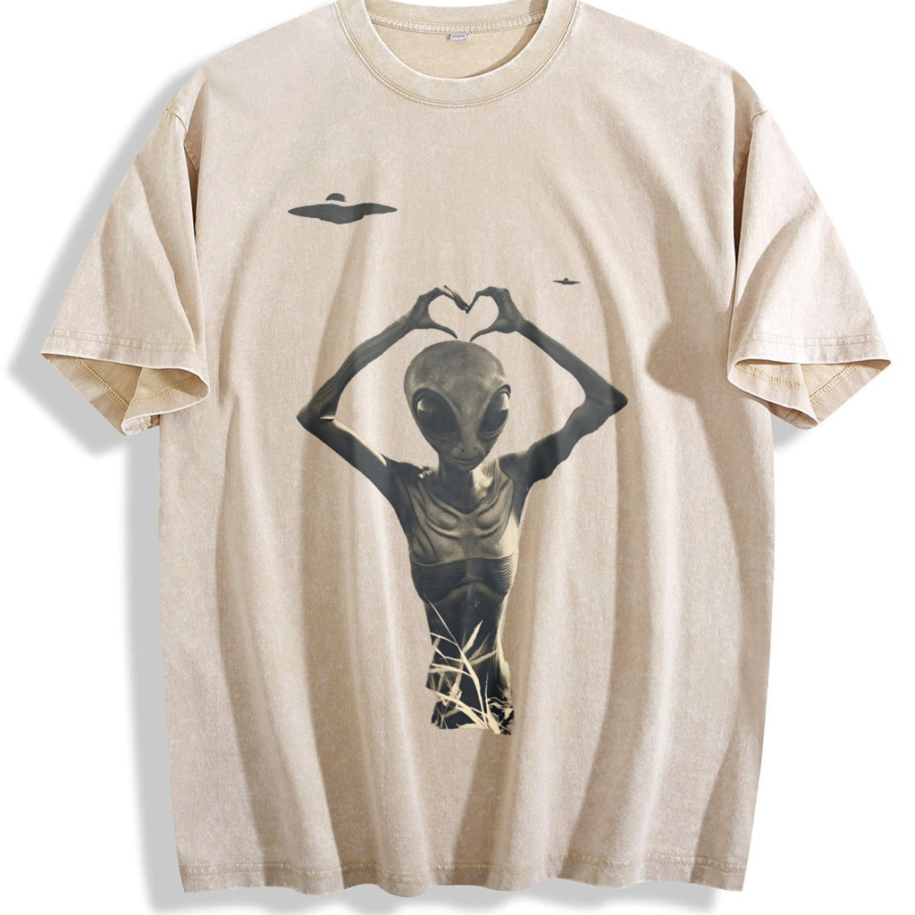 Alien Heart Hands UFO Vintage Washed T-Shirt product image 1
