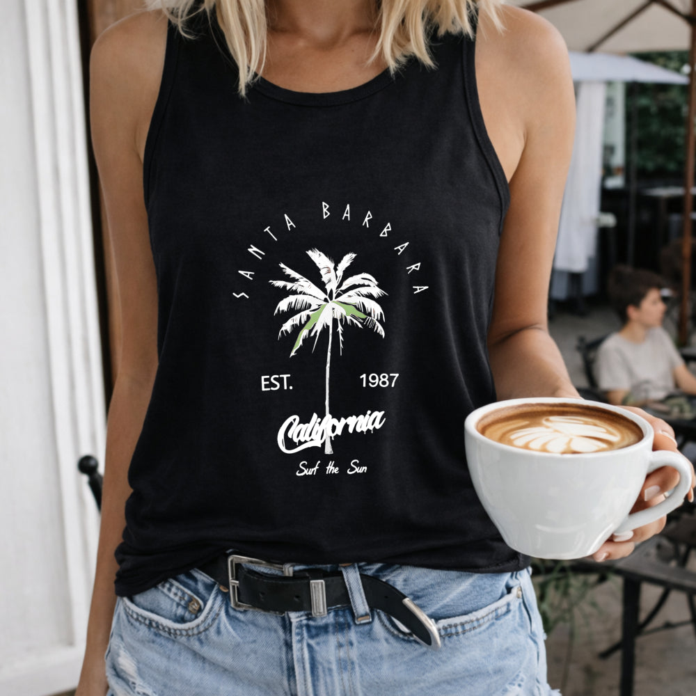 Santa Barbara Letters & Palm Trees Racer - Summer Beachwear Women's Tank Top