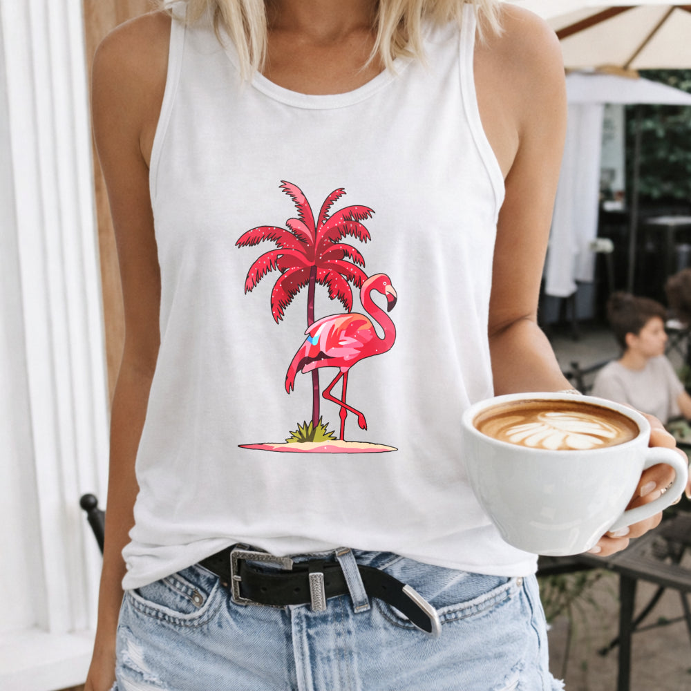 Pink Flamingo Palm Tree Women's Tank Top