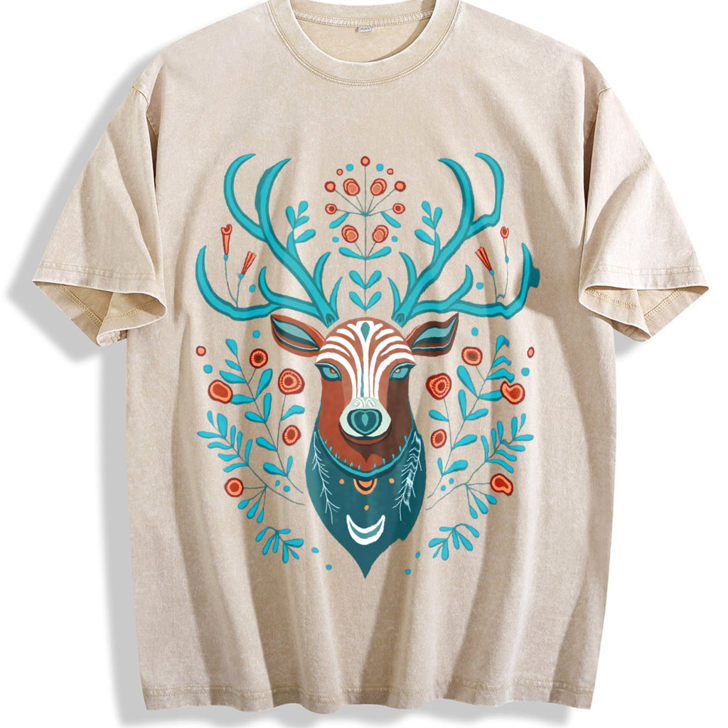 Animal With Faux Deer Head Vintage Washed T-Shirt product image 1