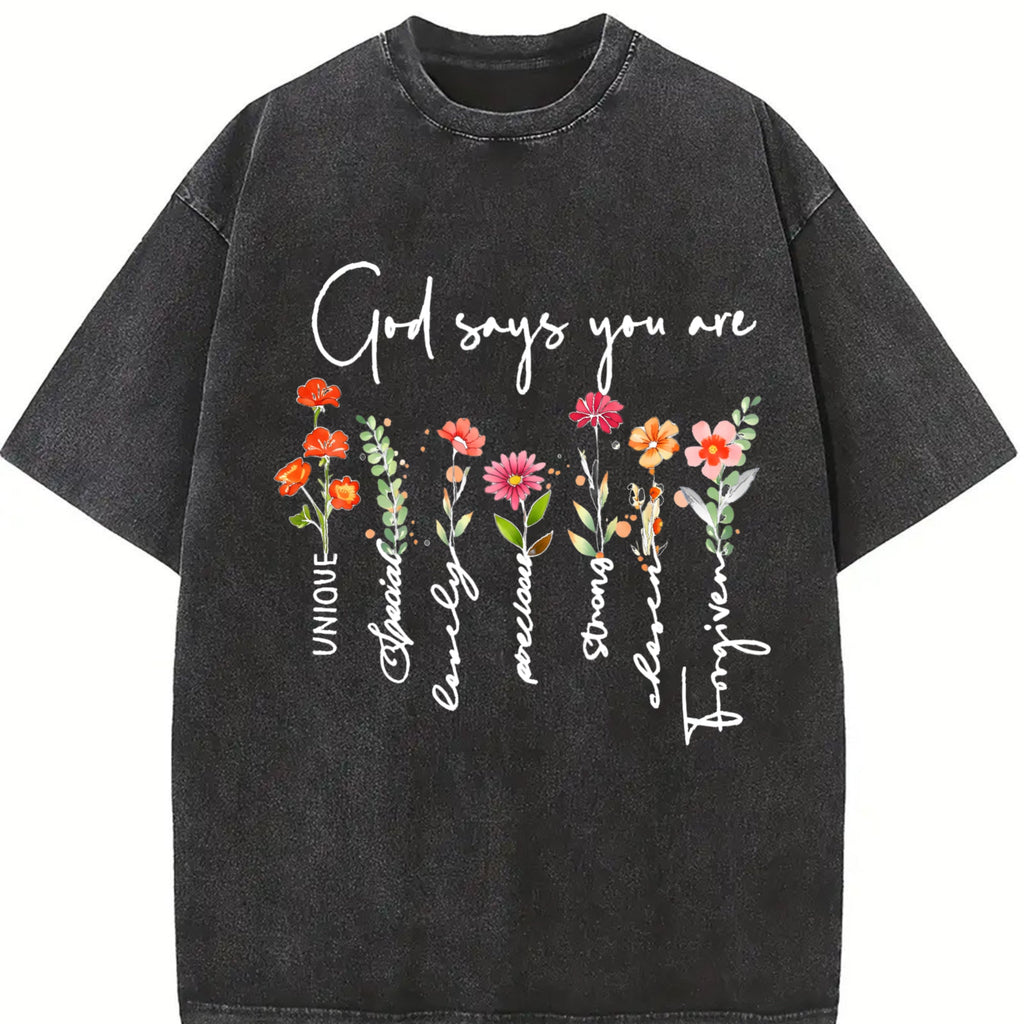 Summer A Plant Floral Letter Faith Vintage Washed T-Shirt product image 2