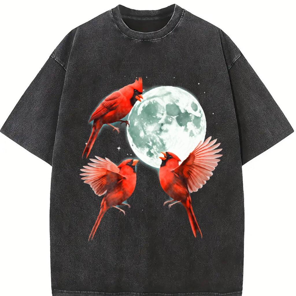 Red Cardinal Howling At Moon 90s Vintage Washed T-Shirt product image 2